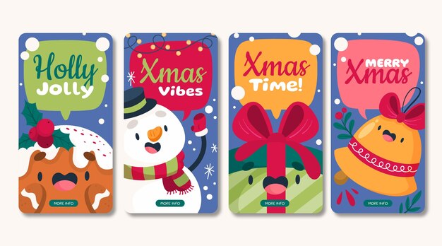 Colección de historias de instagram navideñas planas dibujadas a mano
