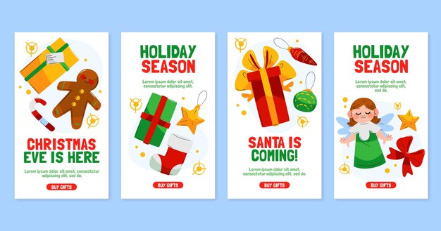 Colección de historias de instagram navideñas planas dibujadas a mano