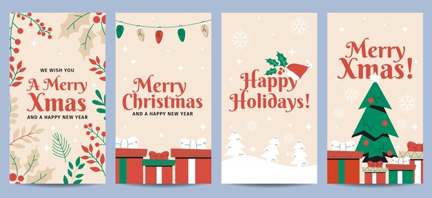 Colección de historias de instagram navideñas planas dibujadas a mano