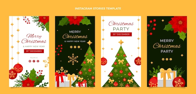 Colección de historias de instagram navideñas planas dibujadas a mano