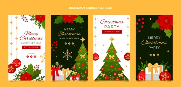 Colección de historias de instagram navideñas planas dibujadas a mano