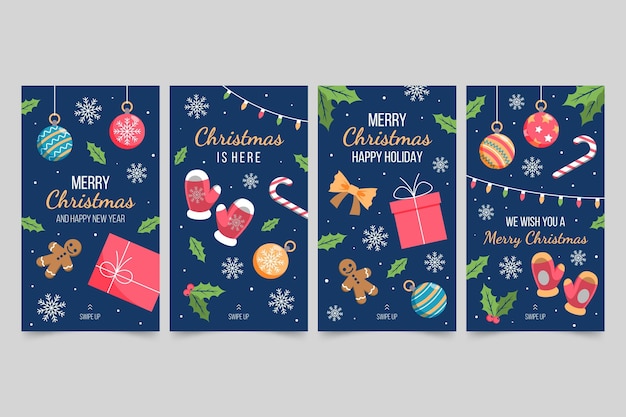 Vector gratuito colección de historias de instagram navideñas planas