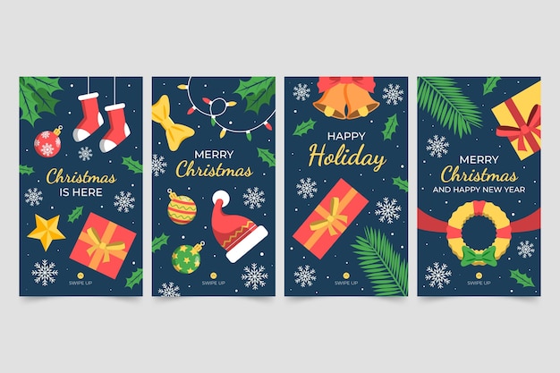 Vector gratuito colección de historias de instagram navideñas planas