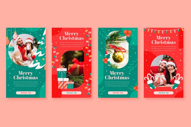 Colección de historias de instagram navideñas planas
