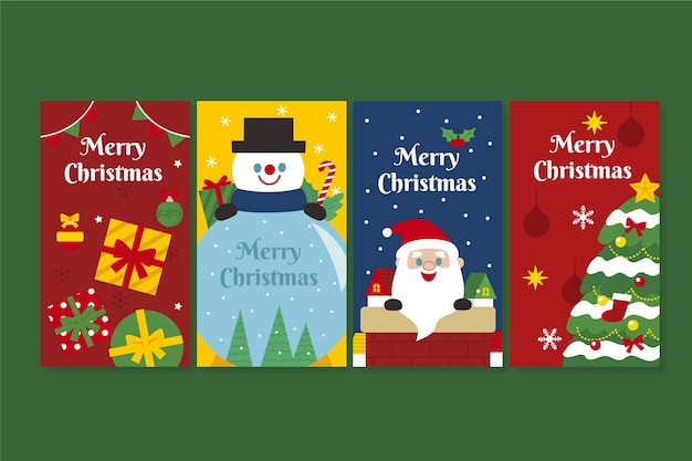 Vector gratuito colección de historias de instagram navideñas planas