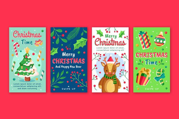 Colección de historias de instagram navideñas planas