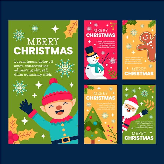 Vector gratuito colección de historias de instagram navideñas planas