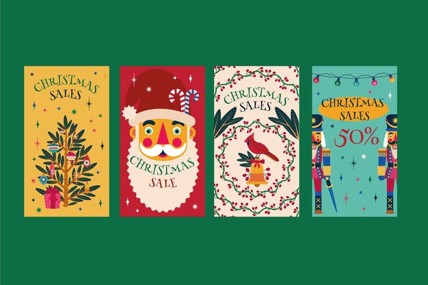 Colección de historias de instagram navideñas planas