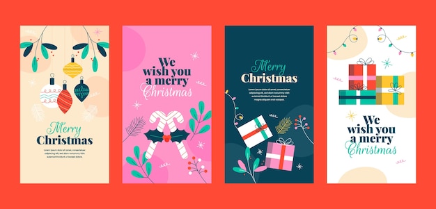 Colección de historias de instagram navideñas planas