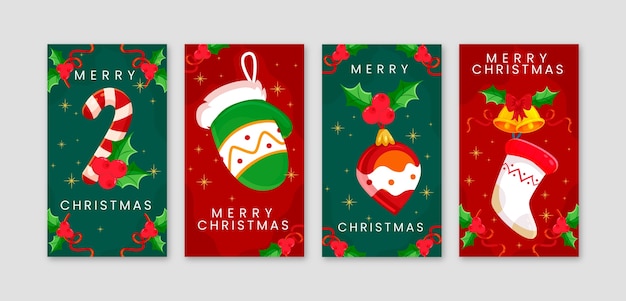 Vector gratuito colección de historias de instagram navideñas planas