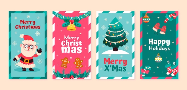 Vector gratuito colección de historias de instagram navideñas planas