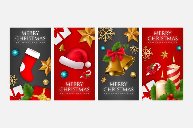Colección de historias de instagram navideñas realistas