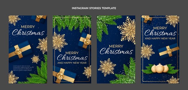 Colección de historias de instagram navideñas realistas