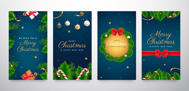 Colección de historias de instagram navideñas realistas