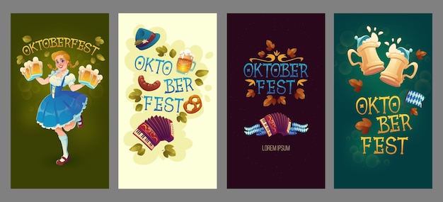 Vector gratuito colección de historias de instagram de oktoberfest de dibujos animados