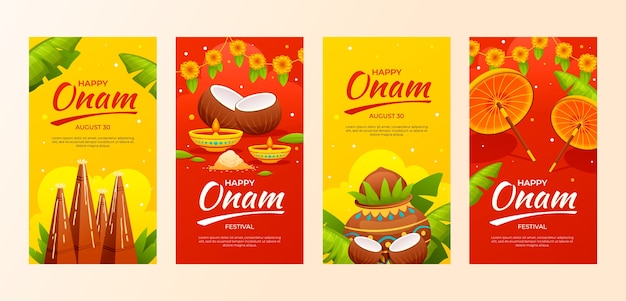 Vector gratuito colección de historias de instagram de onam degradado