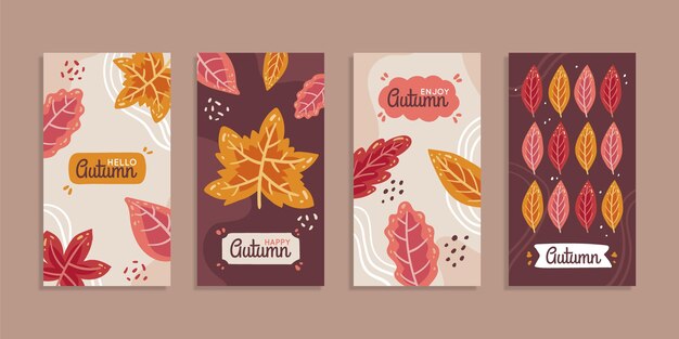Colección de historias de instagram de otoño dibujadas a mano