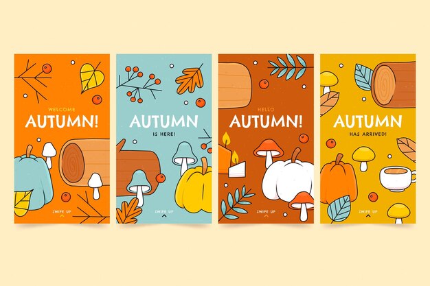 Colección de historias de instagram de otoño dibujadas a mano