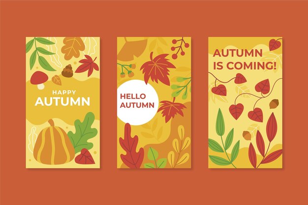 Colección de historias de instagram de otoño dibujadas a mano