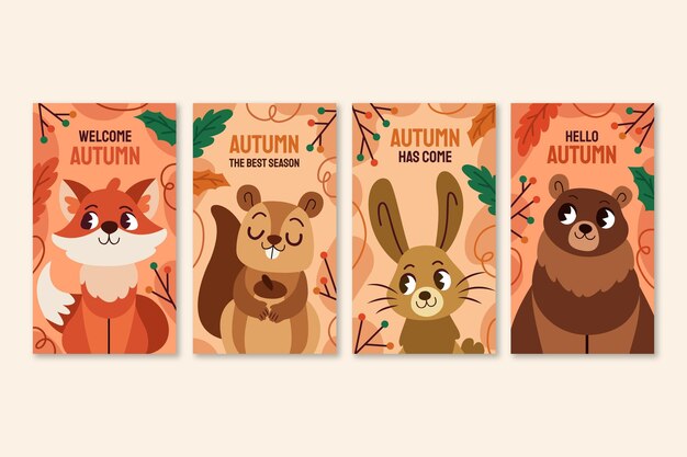 Colección de historias de instagram de otoño dibujadas a mano