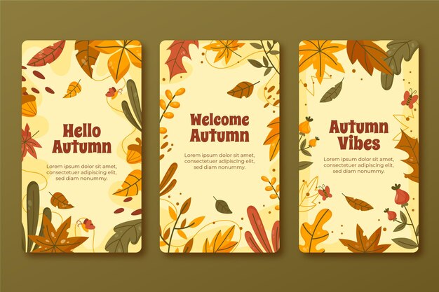Colección de historias de instagram de otoño dibujadas a mano