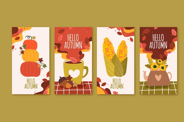 Colección de historias de instagram de otoño dibujadas a mano