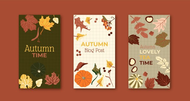 Colección de historias de instagram de otoño dibujadas a mano