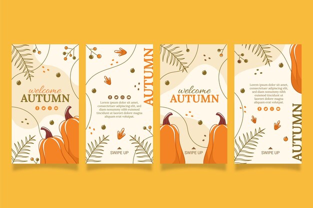 Colección de historias de instagram de otoño dibujadas a mano
