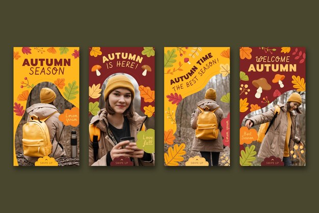 Colección de historias de instagram de otoño con foto