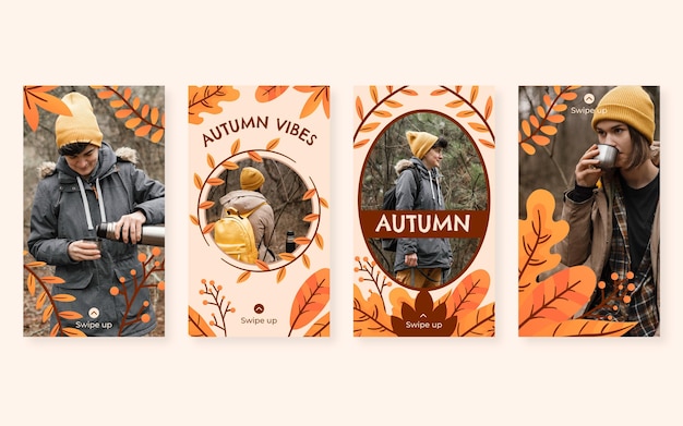 Vector gratuito colección de historias de instagram de otoño con foto