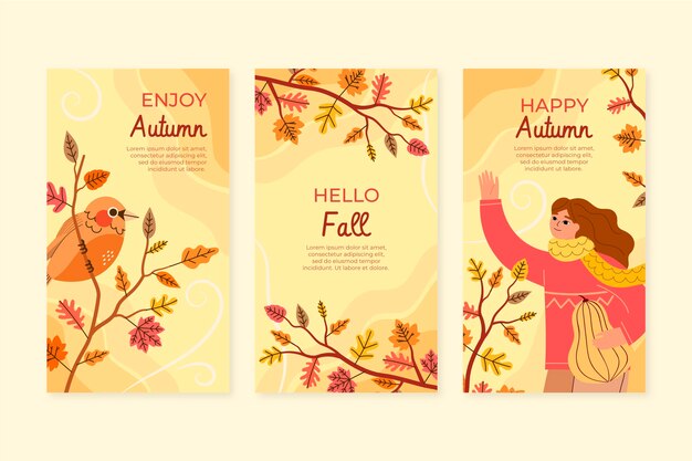 Colección de historias de instagram de otoño planas dibujadas a mano
