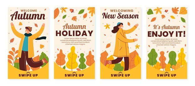 Colección de historias de instagram de otoño planas dibujadas a mano