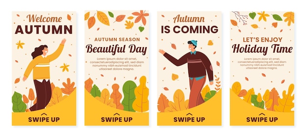 Colección de historias de instagram de otoño planas dibujadas a mano