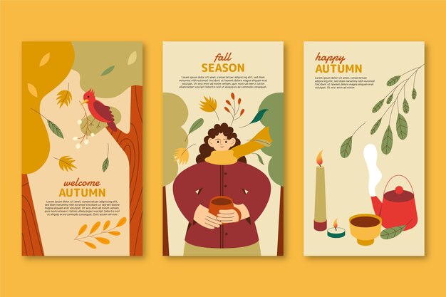 Colección de historias de instagram de otoño planas dibujadas a mano