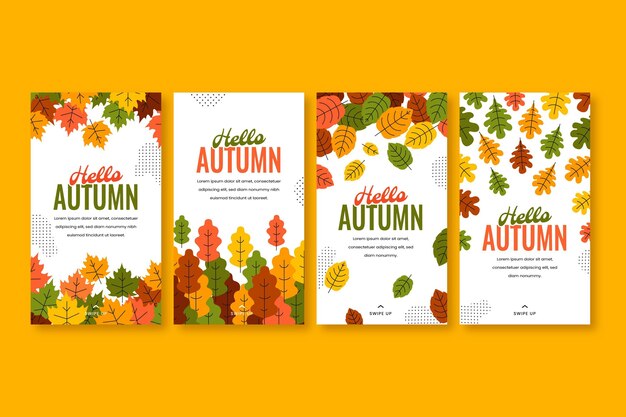 Colección de historias de instagram de otoño planas dibujadas a mano
