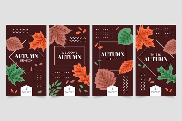 Colección de historias de instagram de otoño planas dibujadas a mano
