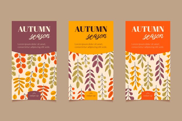 Colección de historias de instagram de otoño planas dibujadas a mano
