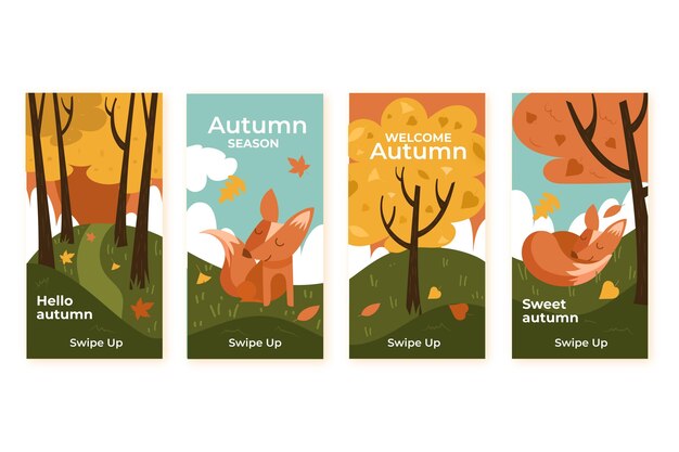 Colección de historias de instagram de otoño planas dibujadas a mano
