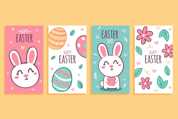 Vector gratuito colección de historias de instagram de pascua dibujadas a mano