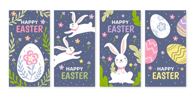 Colección de historias de instagram de pascua dibujadas a mano