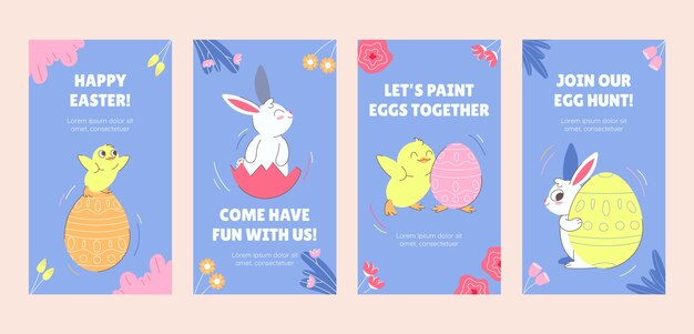 Colección de historias de instagram de pascua dibujadas a mano