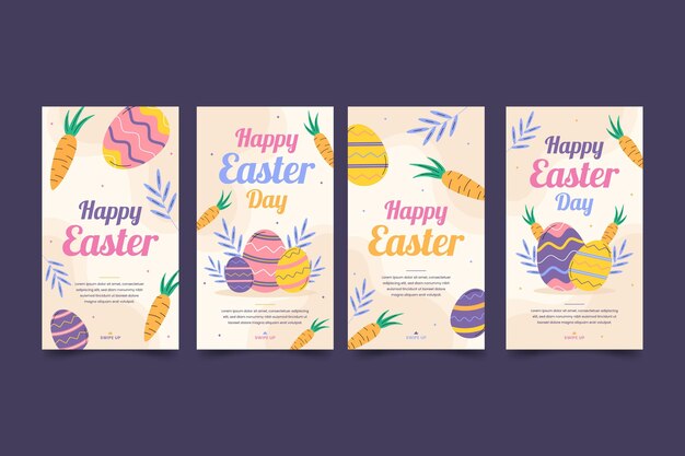 Colección de historias de instagram de pascua plana