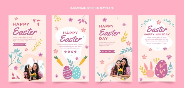 Colección de historias de instagram de pascua plana