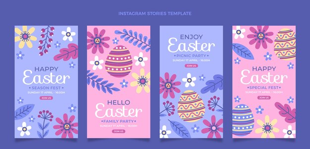 Colección de historias de instagram de pascua plana