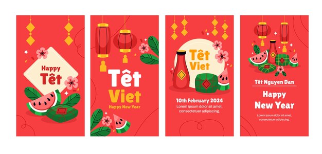 Colección de historias de Instagram planas para la celebración del año nuevo