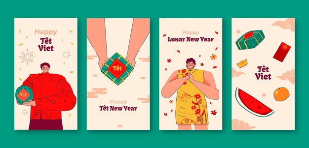 Colección de historias de Instagram planas para la celebración del año nuevo