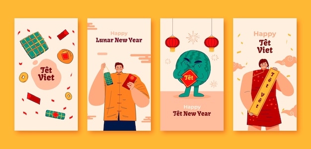 Vector gratuito colección de historias de instagram planas para la celebración del año nuevo