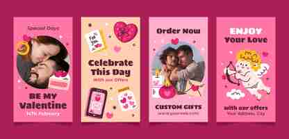 Vector gratuito colección de historias de instagram planas para la celebración del día de san valentín