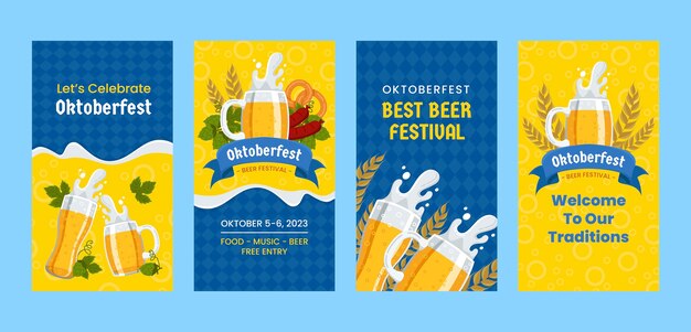Colección de historias de Instagram planas para la celebración del festival de cerveza Oktoberfest