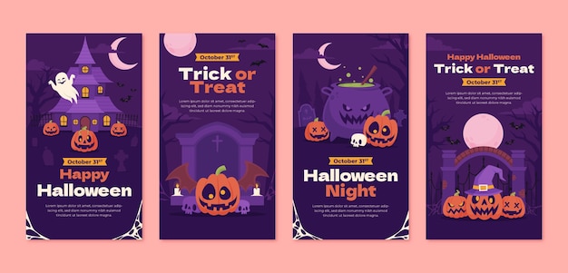 Vector gratuito colección de historias de instagram planas para la celebración de halloween